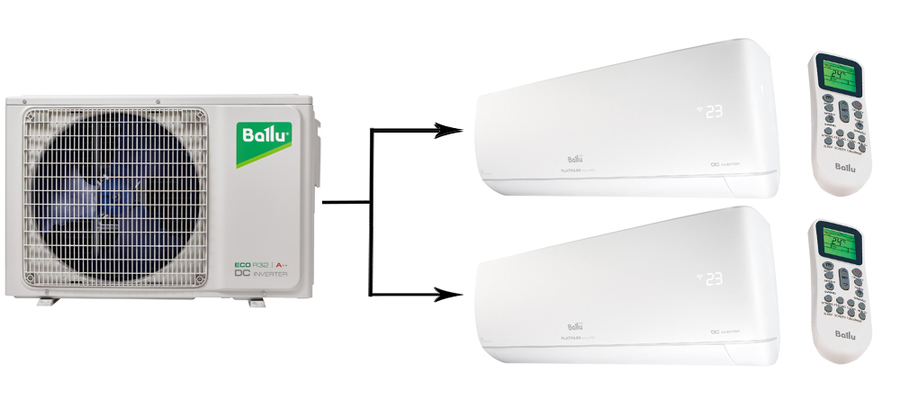 Мульти сплит-система на 2 комнаты Ballu Free Match ERP R32 BA2OI-FM-18HN8/BSUI-FM-09HN8/BSUI-FM-12HN8/EU в Москве